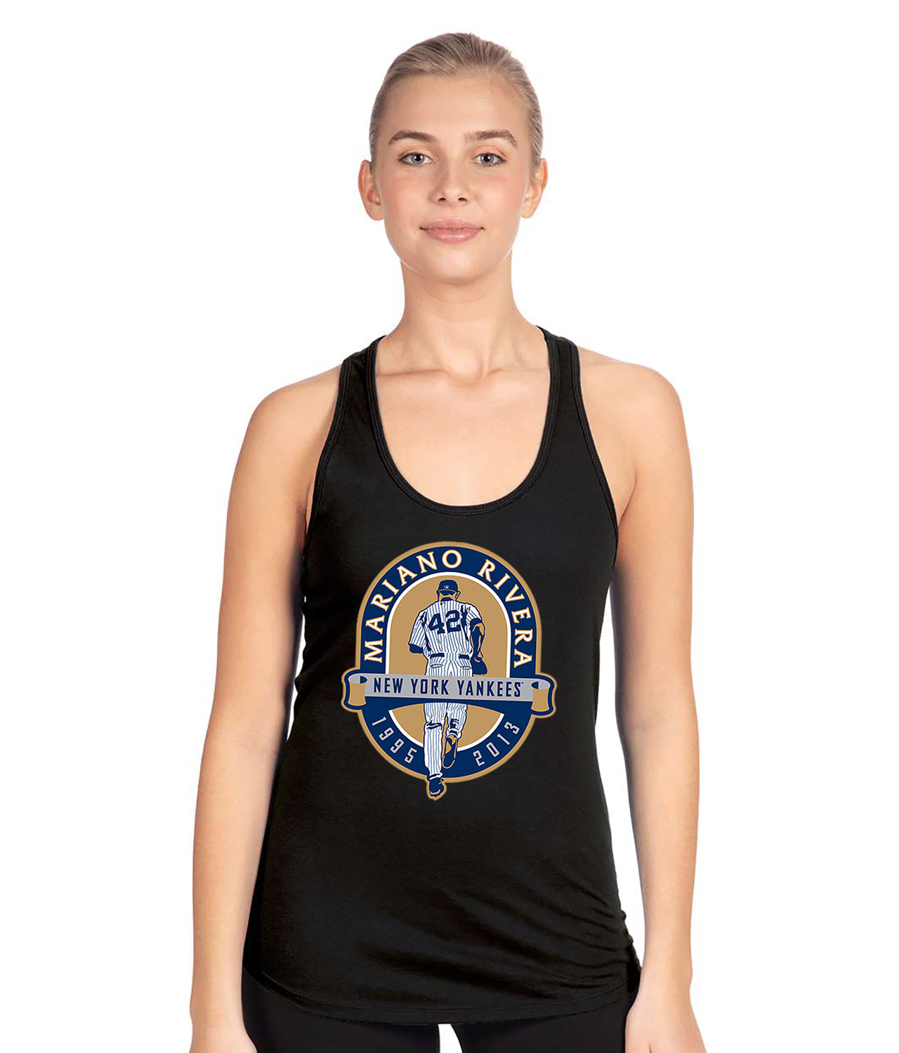 New York Yankees 2013 Mariano Rivera Baseball Logo Symbol Emblem Customized Design on Women's Racerback Tank Top