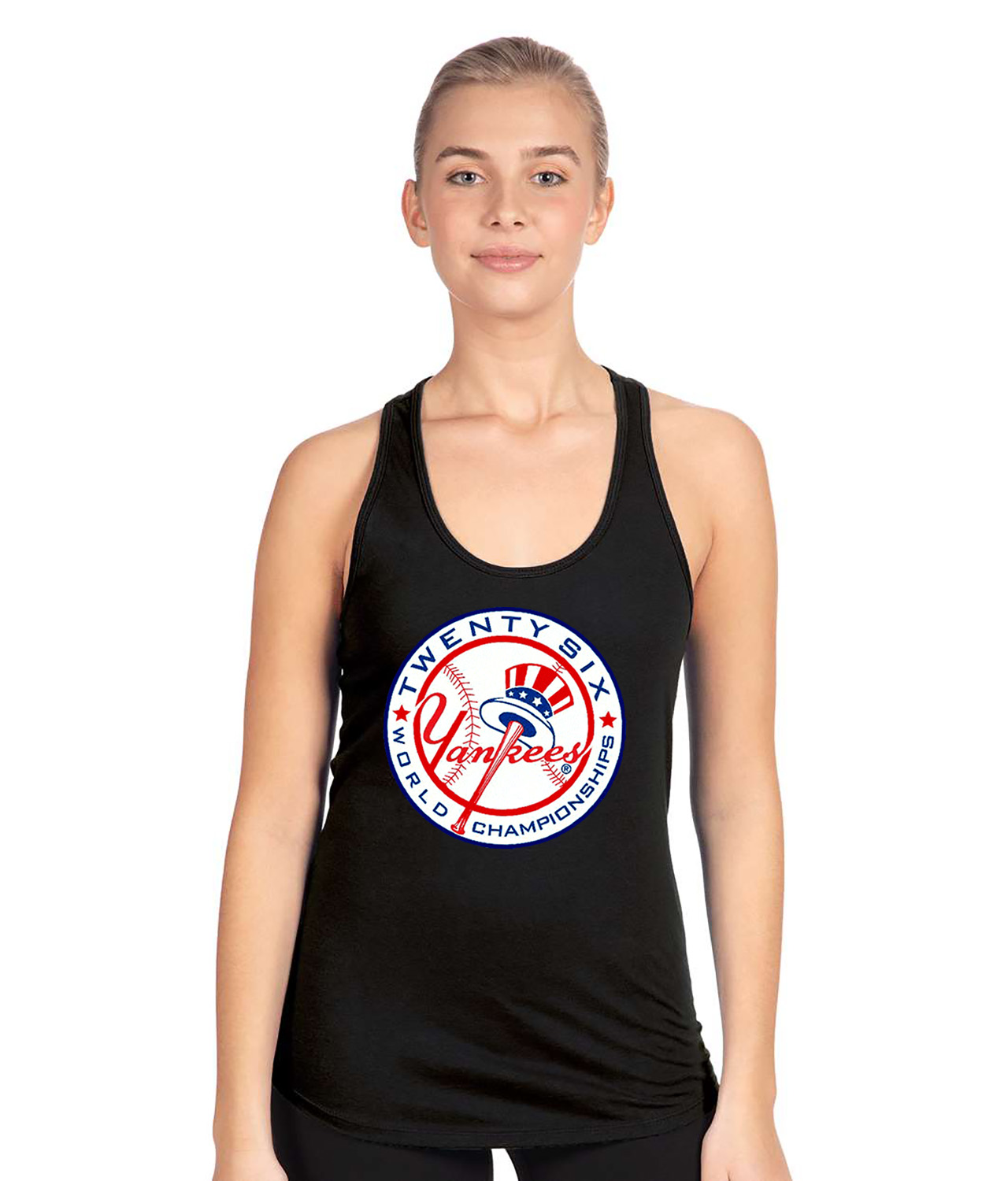 New York Yankees 26-Time World Series Champions Baseball Logo Symbol Emblem Customized Design on Women's Racerback Tank Top