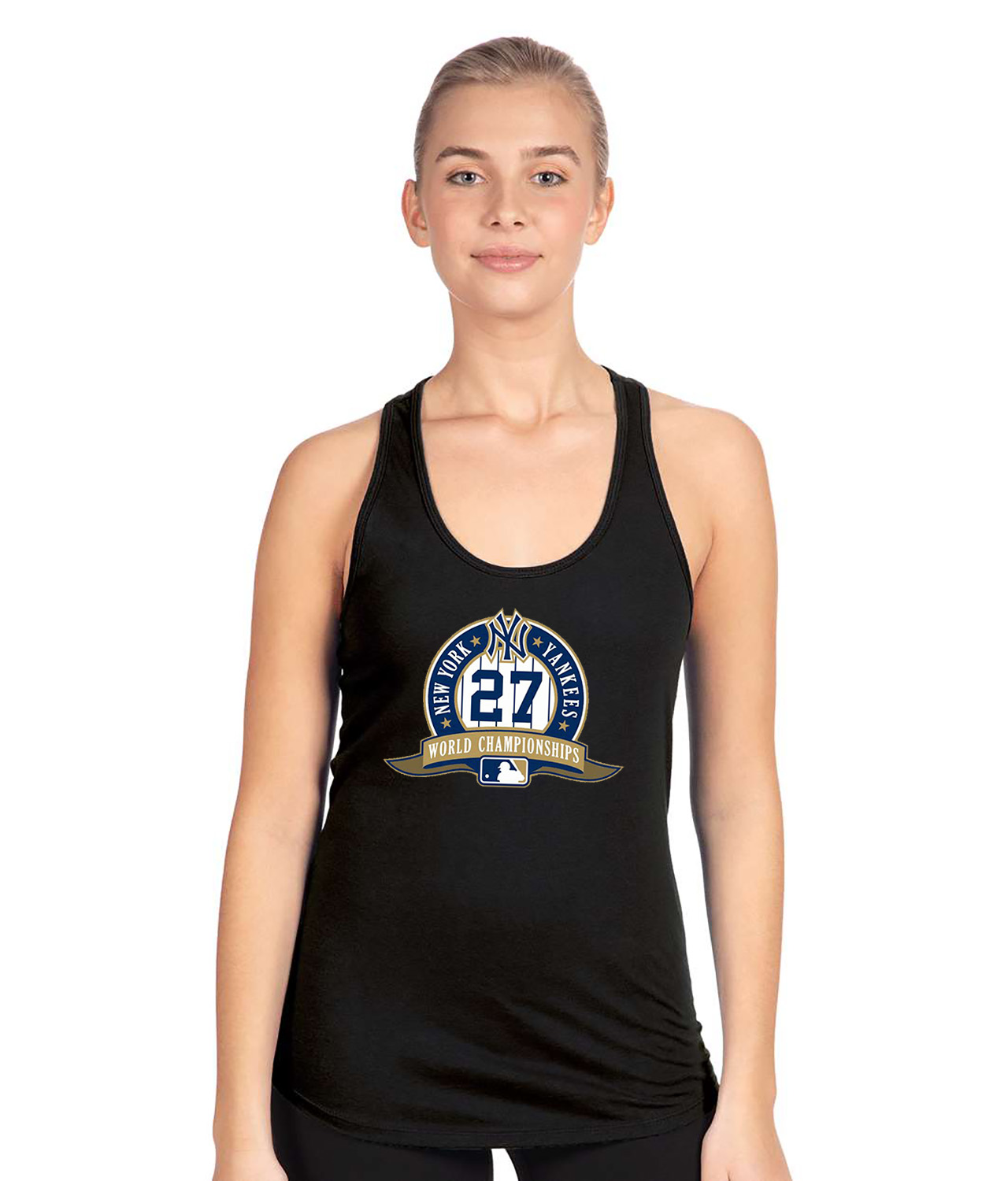 New York Yankees 27-Time World Champions Baseball Logo Symbol Emblem Customized Design on Women's Racerback Tank Top