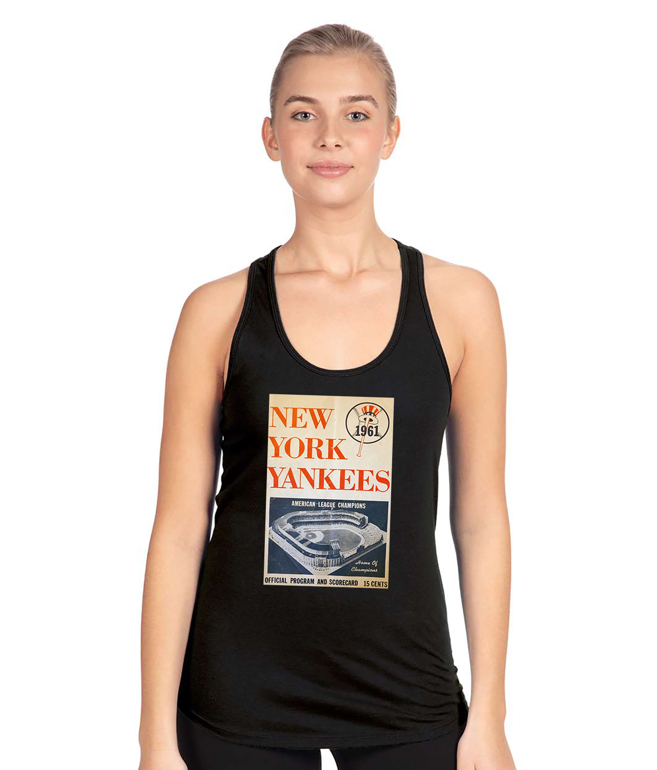 New York Yankees Program 1961 Baseball Logo Symbol Emblem Customized Design on Women's Racerback Tank Top
