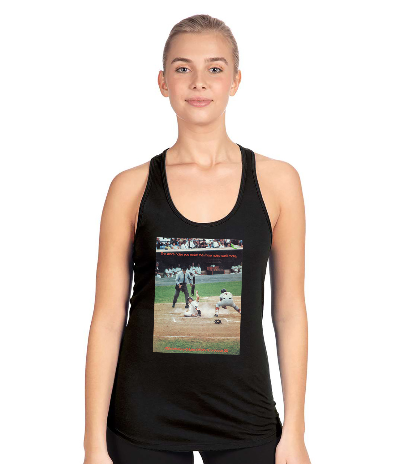 Baltimore Orioles Official 1970 Scorebook Baseball Logo Symbol Emblem Customized Design on Women's Racerback Tank Top