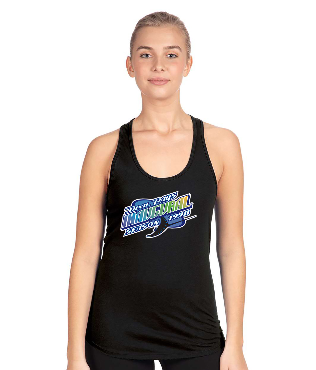 Tampa Bay Devil Rays Inaugural Season 1998 Baseball Logo Symbol Emblem Customized Design on Women's Racerback Tank Top