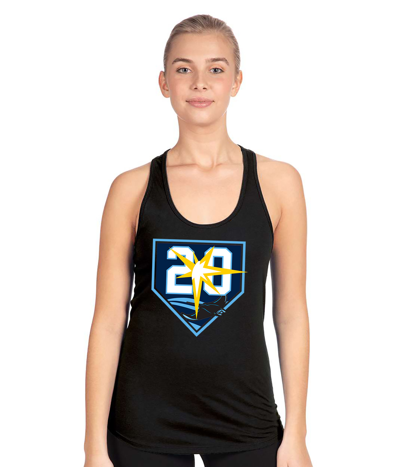 20th Anniversary Tampa Bay Rays - Tampa Bay Devil Rays Baseball Logo Symbol Emblem Customized Design on Women's Racerback Tank Top