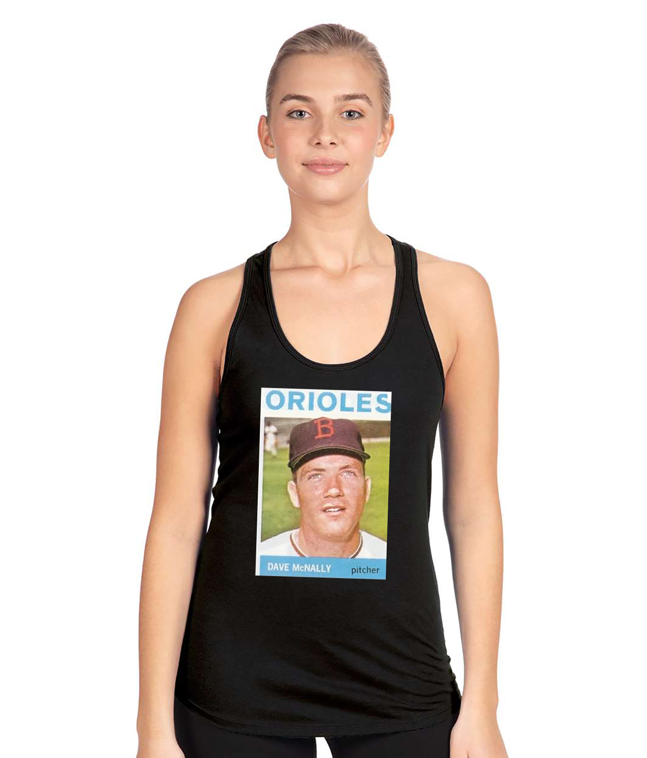 1963 Baltimore Orioles Dave McNally Pitcher Photo Baseball Logo Symbol Emblem Customized Design on Women's Racerback Tank Top