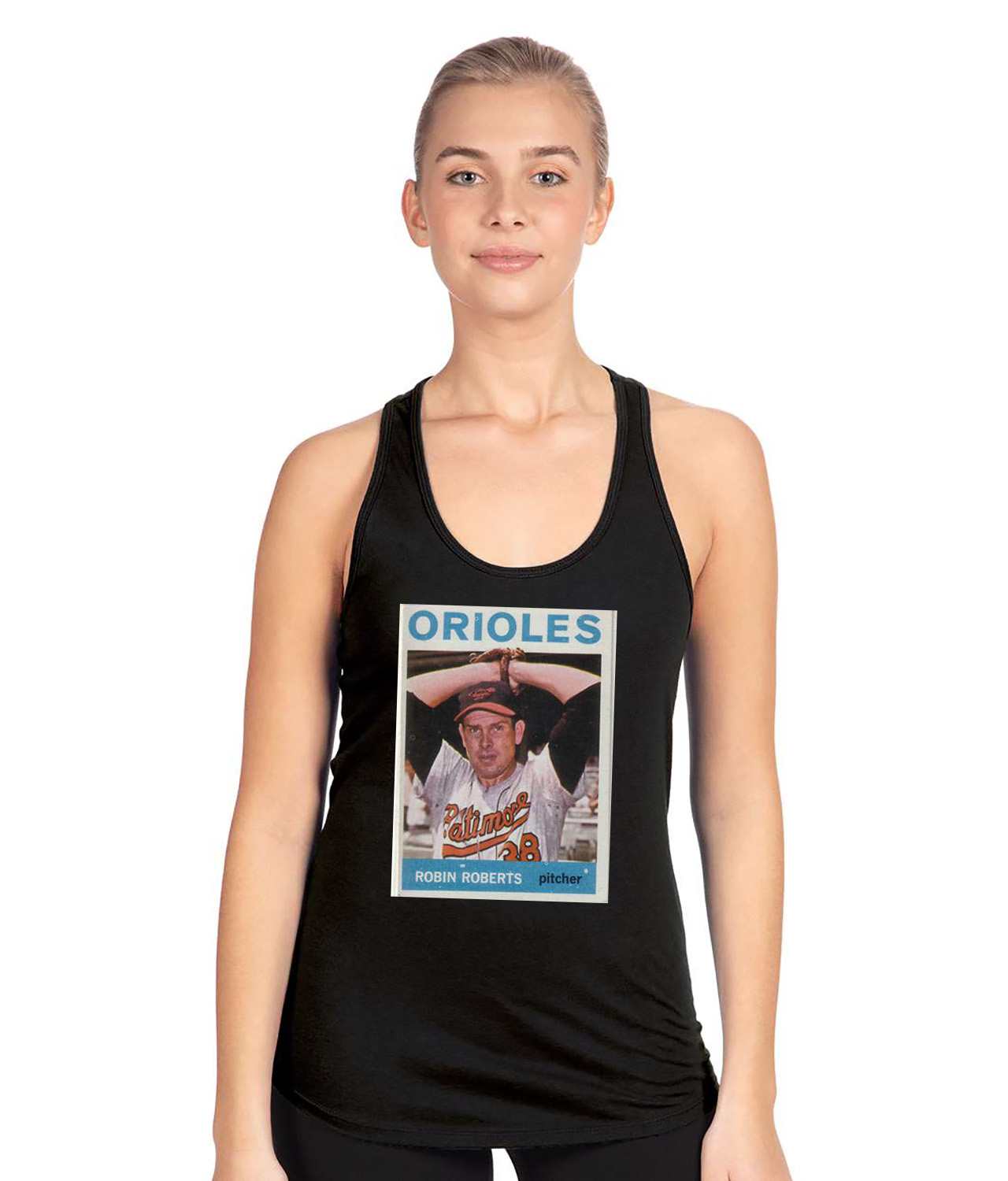 1964 Baltimore Orioles Robin Roberts Photo Baseball Logo Symbol Emblem Customized Design on Women's Racerback Tank Top