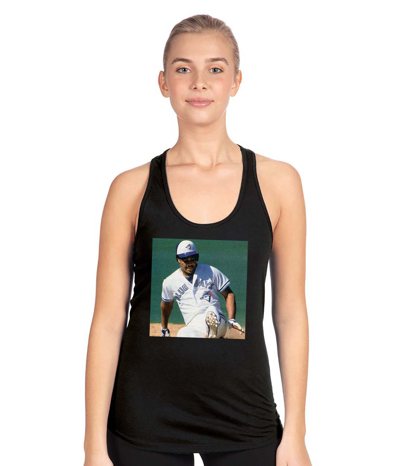 1990 George Bell Toronto Blue Jays Photo Baseball Logo Symbol Emblem Customized Design on Women's Racerback Tank Top