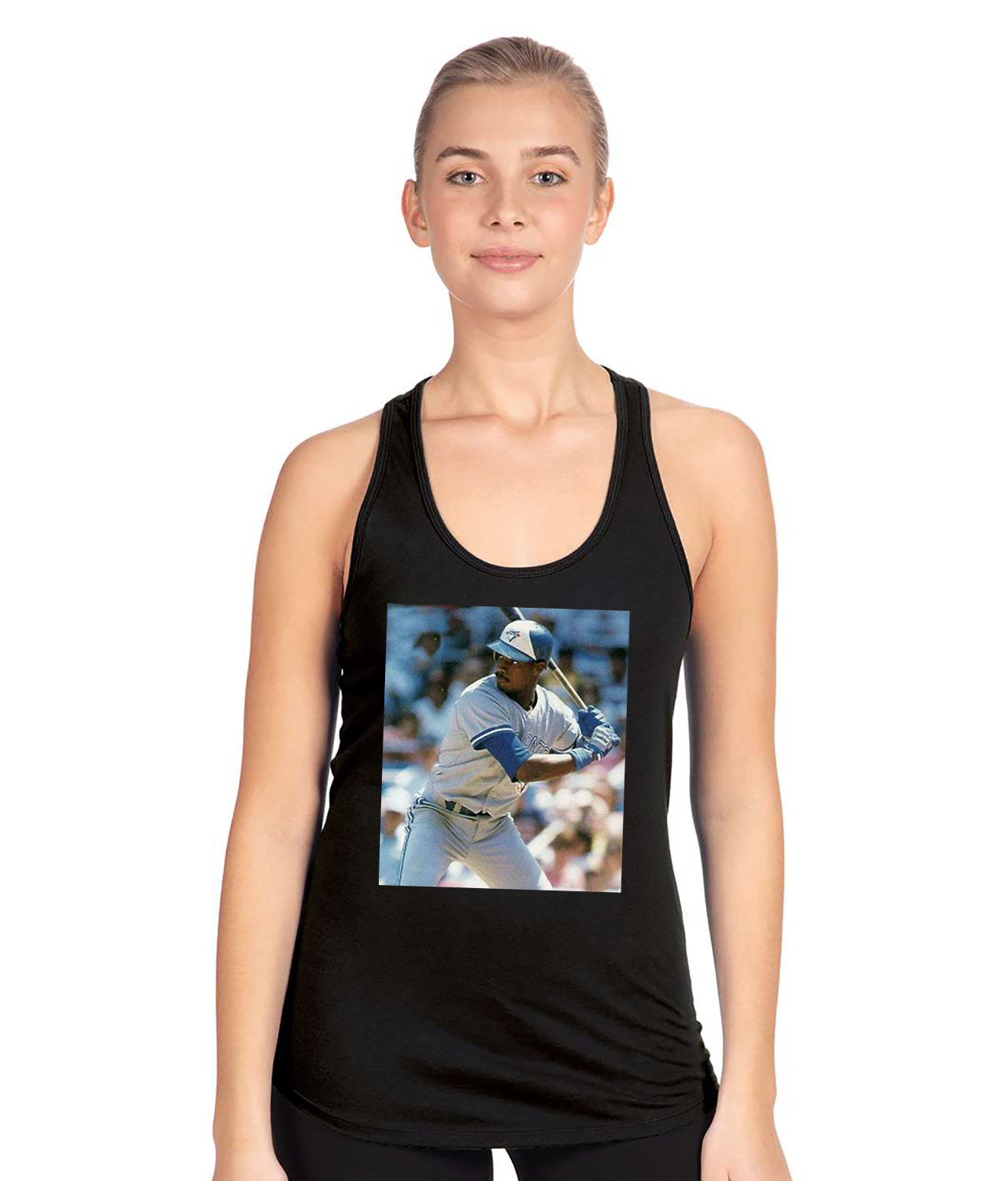 1990 Fred McGriff Toronto Blue Jays Photo Baseball Logo Symbol Emblem Customized Design on Women's Racerback Tank Top