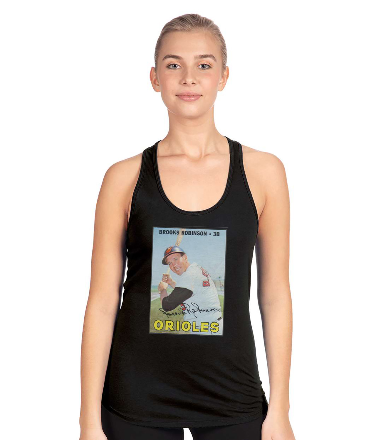 1967 Baltimore Orioles Brooks Robinson Photo Baseball Logo Symbol Emblem Customized Design on Women's Racerback Tank Top