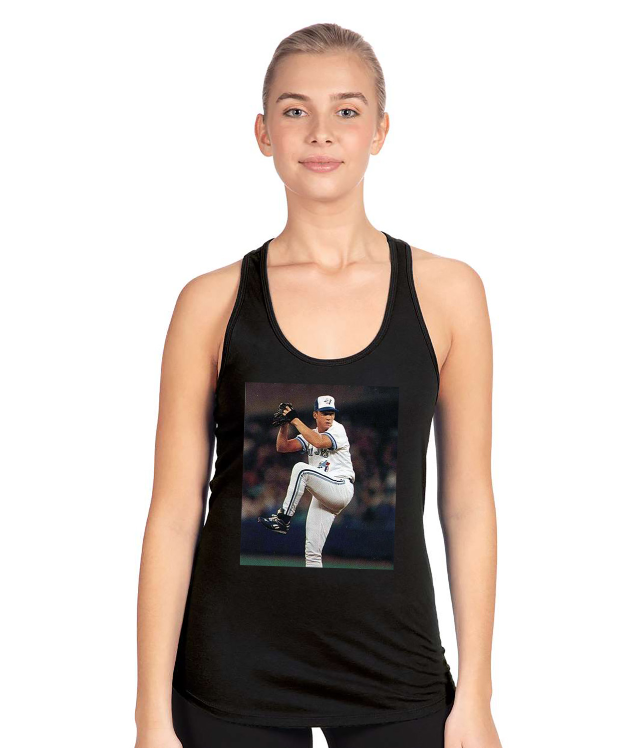 1992 David Cone Toronto Blue Jays Photo Baseball Logo Symbol Emblem Customized Design on Women's Racerback Tank Top