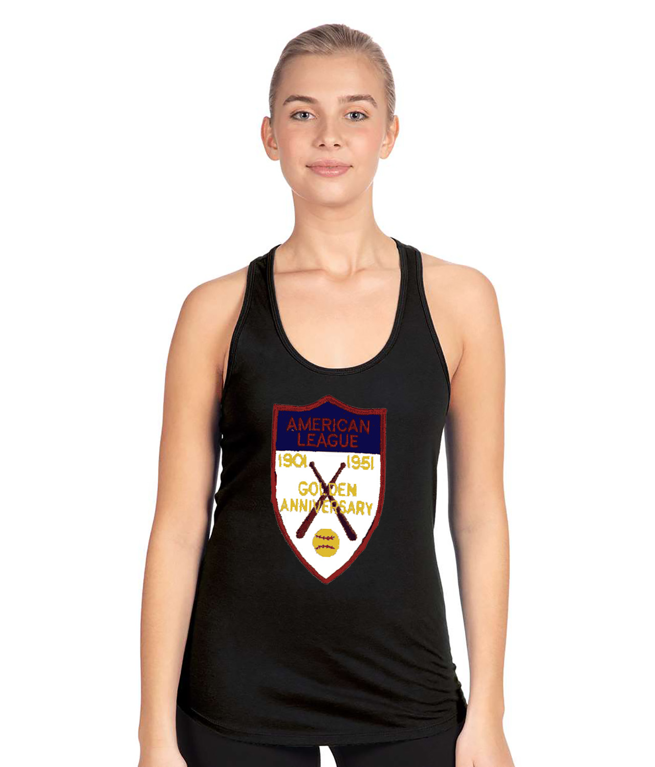 50th Anniversary Of The American Baseball League Logo Symbol Emblem Customized Design on Women's Racerback Tank Top
