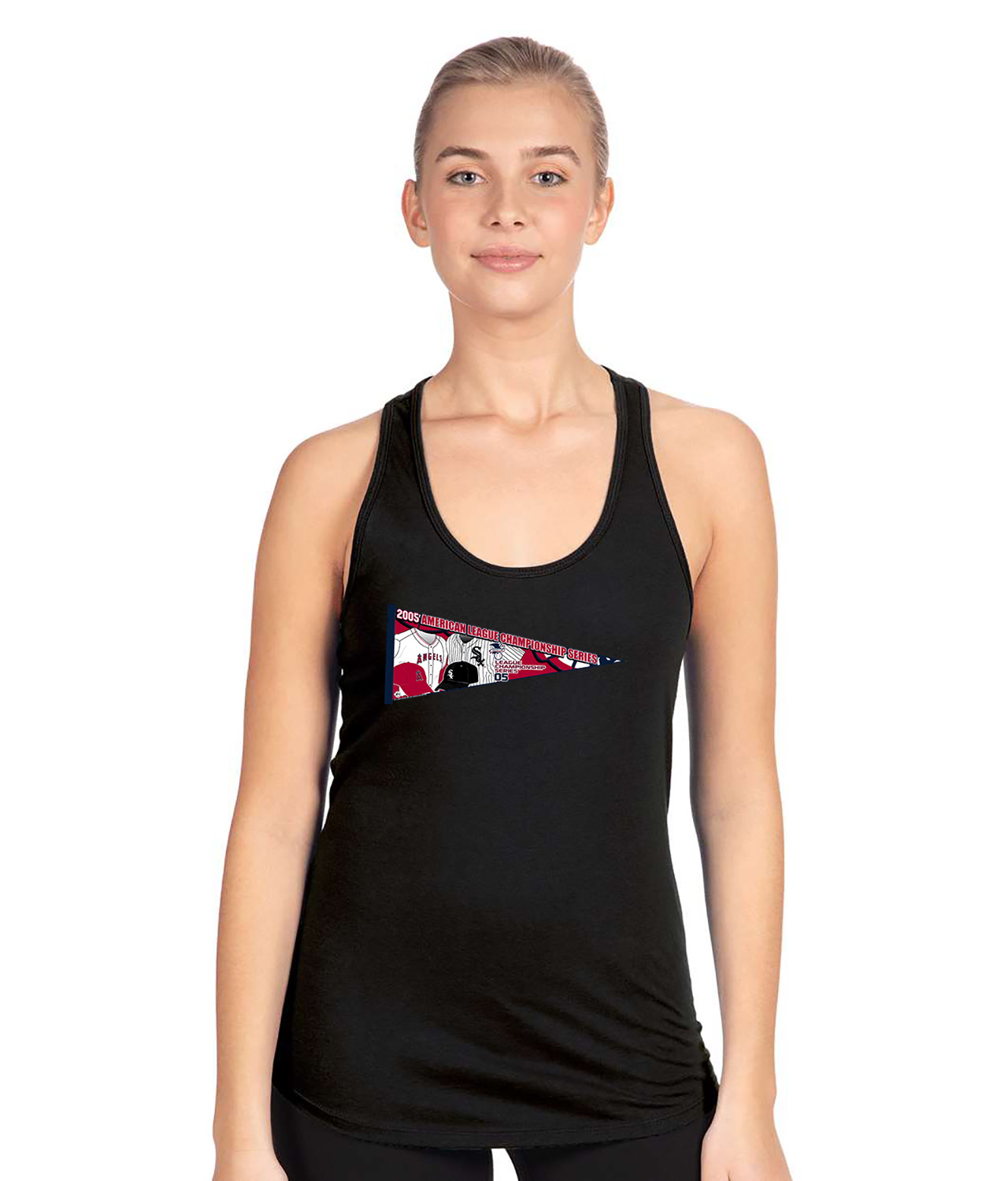 ALCS 2005 ALCS Chicago White Sox Vs. Los Angeles Angels Of Anaheim Baseball Logo Symbol Emblem Customized Design on Women's Racerback Tank Top
