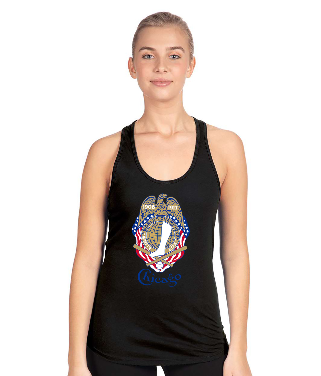 Chicago White Stockings Primary 1918 Baseball Logo Symbol Emblem Customized Design on Women's Racerback Tank Top