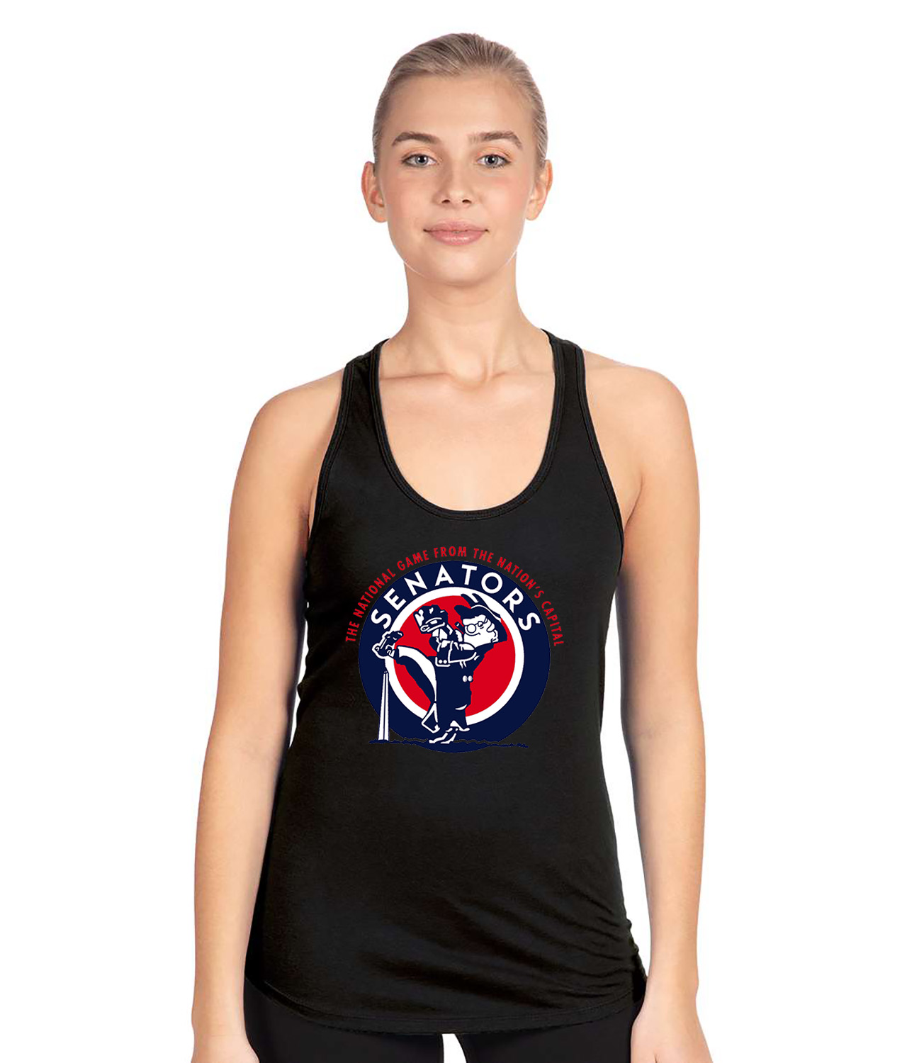 Washington Senators The National Game In The Nation's Capital Baseball Logo Symbol Emblem Customized Design on Women's Racerback Tank Top