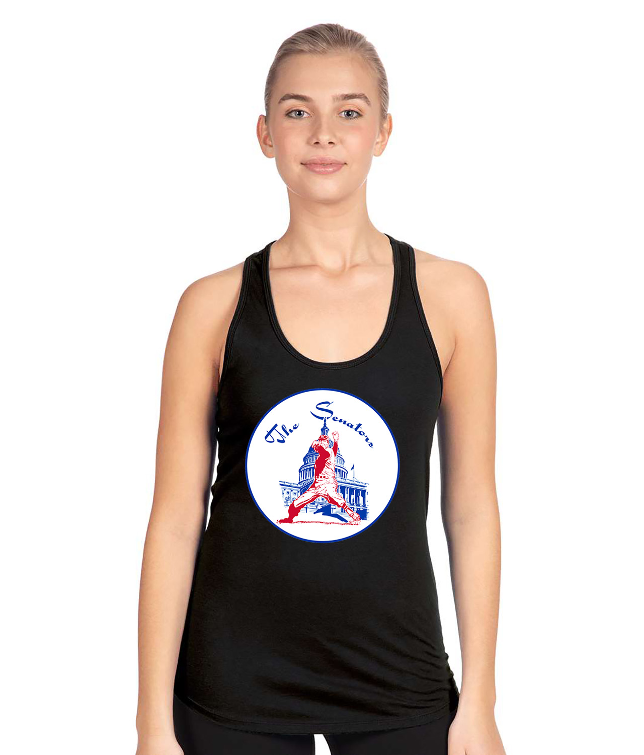 Washington Senators Primary 1961-71 Baseball Logo Symbol Emblem Customized Design on Women's Racerback Tank Top