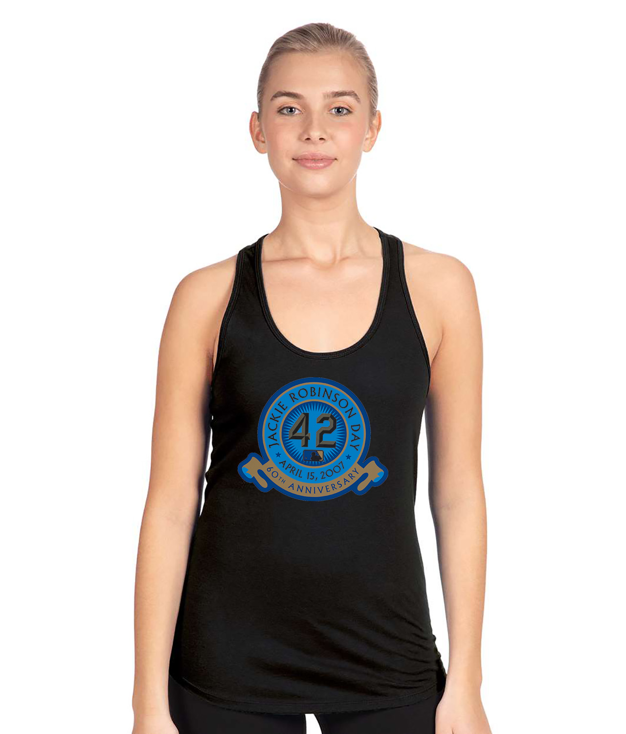Major League Baseball Jackie Robinson Day 60th Anniversary 2007 Logo Symbol Emblem Customized Design on Women's Racerback Tank Top