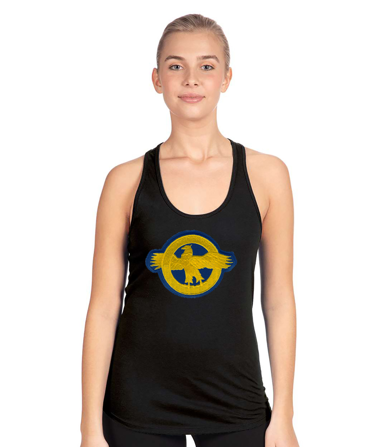 Major League Baseball Ruptured Duck World War II Vets Logo Symbol Emblem Customized Design on Women's Racerback Tank Top