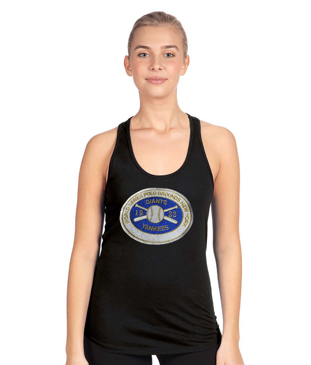 1922 MLB World Series Patch New York Giants vs New York Yankees Baseball Logo Symbol Emblem Customized Design on Women's Racerback Tank Top