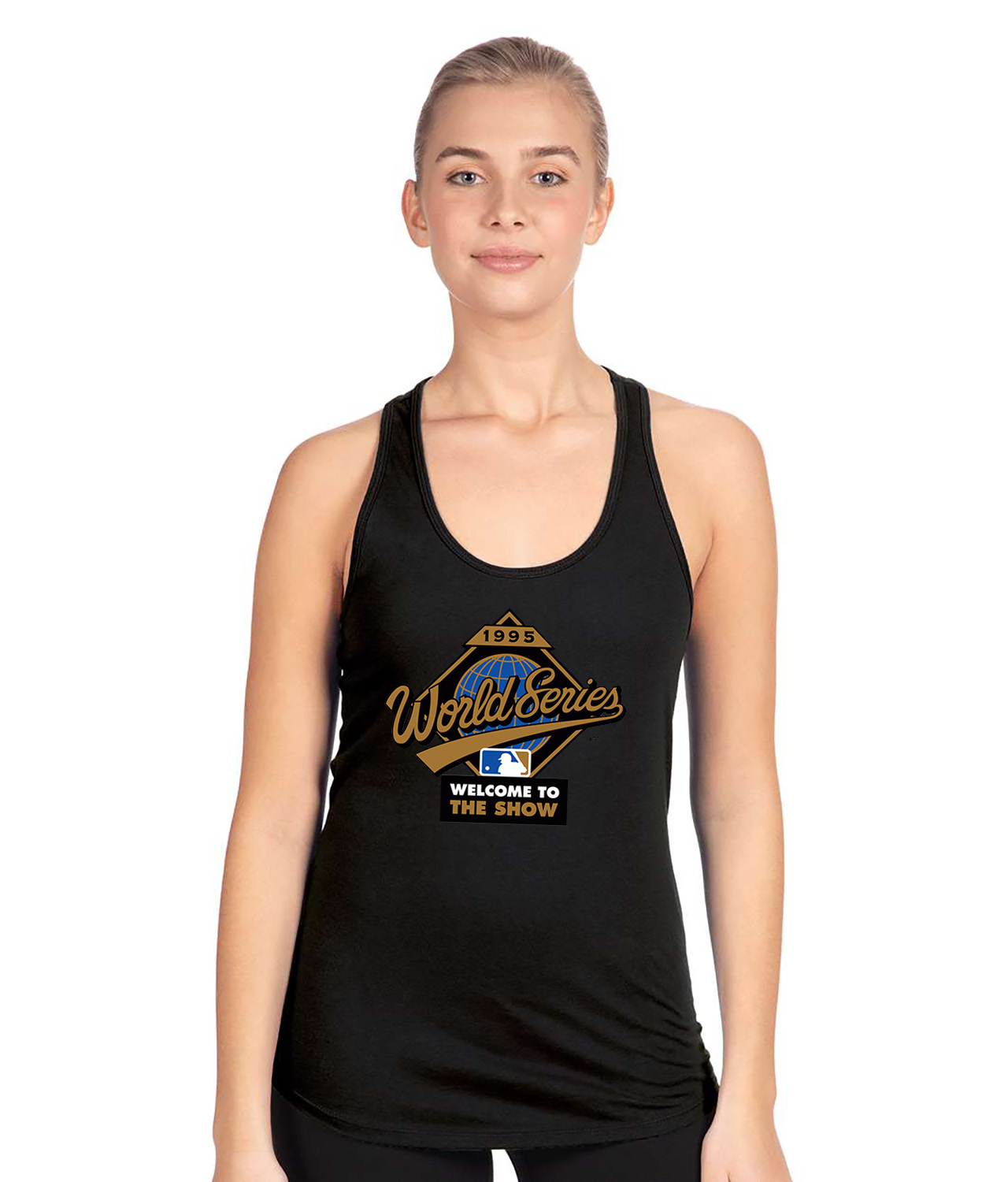 MLB World Series Welcome To The Show 1995 Alternate Baseball Logo Symbol Emblem Customized Design on Women's Racerback Tank Top