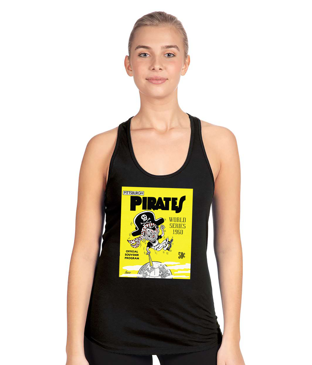 MLB World Series Program 1960-New York Yankees vs. Pittsburgh Pirates Baseball Logo Symbol Emblem Customized Design on Women's Racerback Tank Top