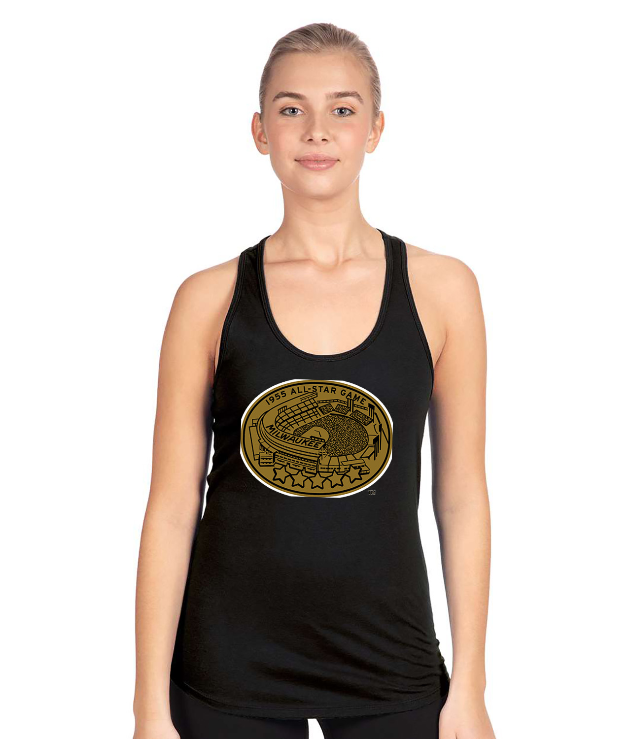 1955 MLB All-Star Game At County Stadium Milwaukee Wisconsin Baseball Logo Symbol Emblem Customized Design on Women's Racerback Tank Top