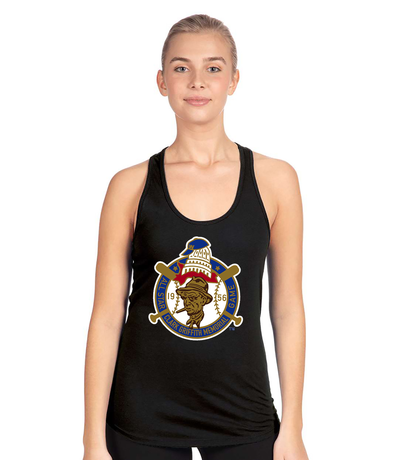 1956 MLB All-Star Game At Griffith Stadium Washington District Of Columbia Baseball Logo Emblem Customized Design on Women's Racerback Tank Top