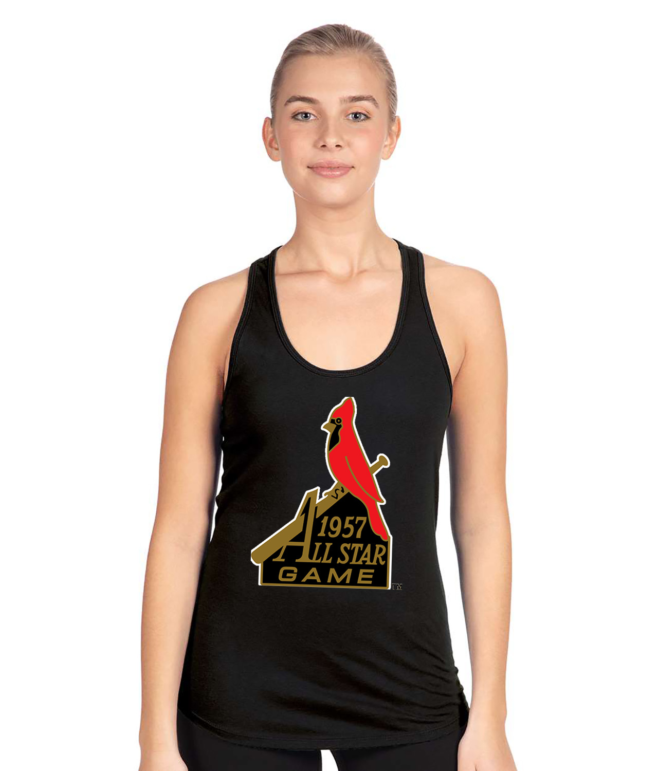 1957 MLB All-Star Game At Busch Stadium St. Louis Missouri Baseball Logo Symbol Emblem Customized Design on Women's Racerback Tank Top