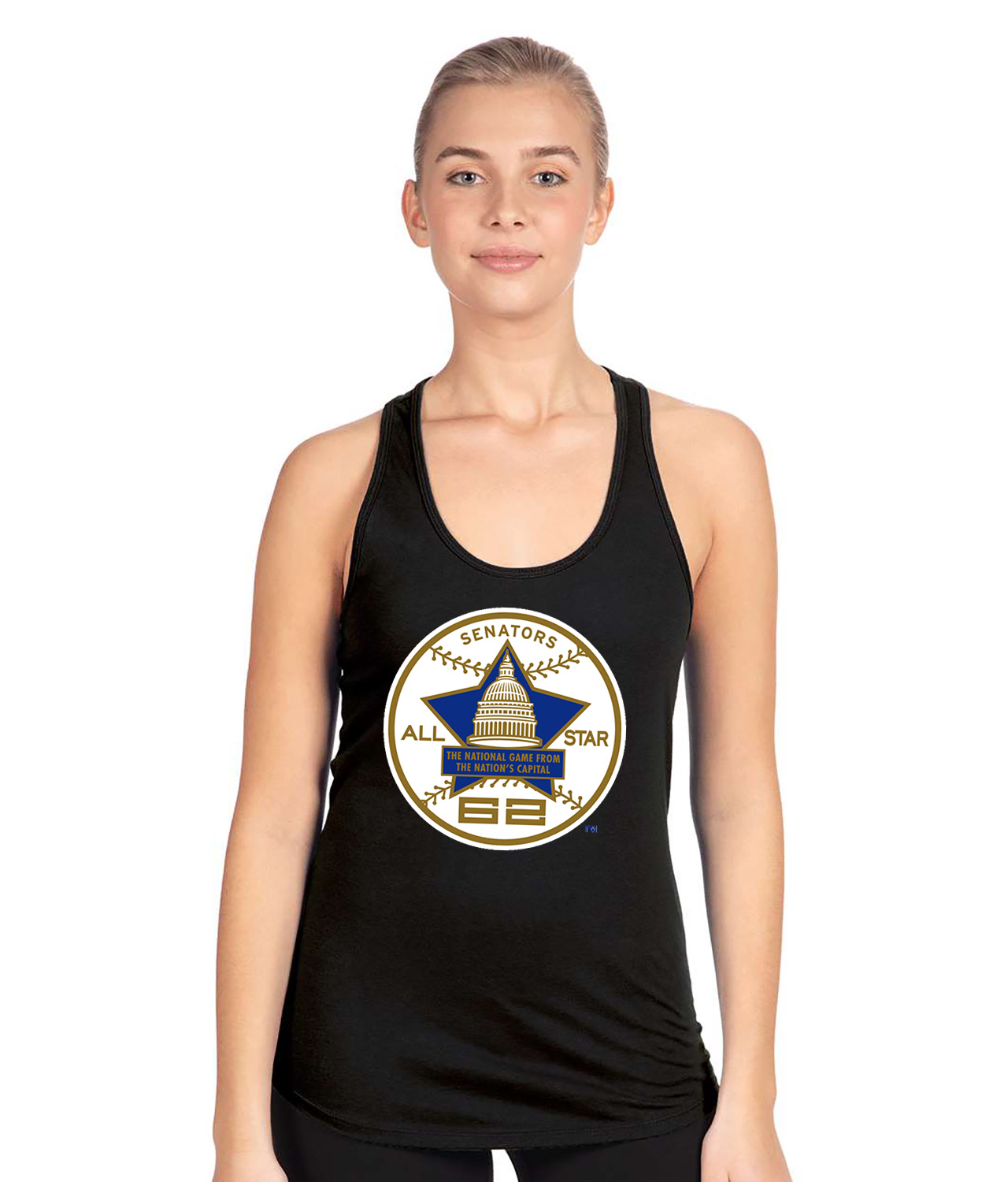 1962 MLB All-Star Game At DC Stadium Washington District Of Columbia Baseball Logo Symbol Emblem Customized Design on Women's Racerback Tank Top