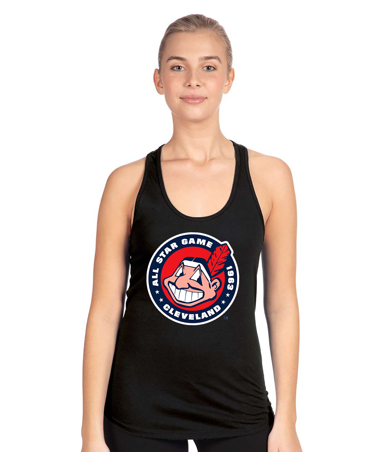 1963 MLB All-Star Game At Municipal Stadium Cleveland Ohio Baseball Logo Symbol Emblem Customized Design on Women's Racerback Tank Top