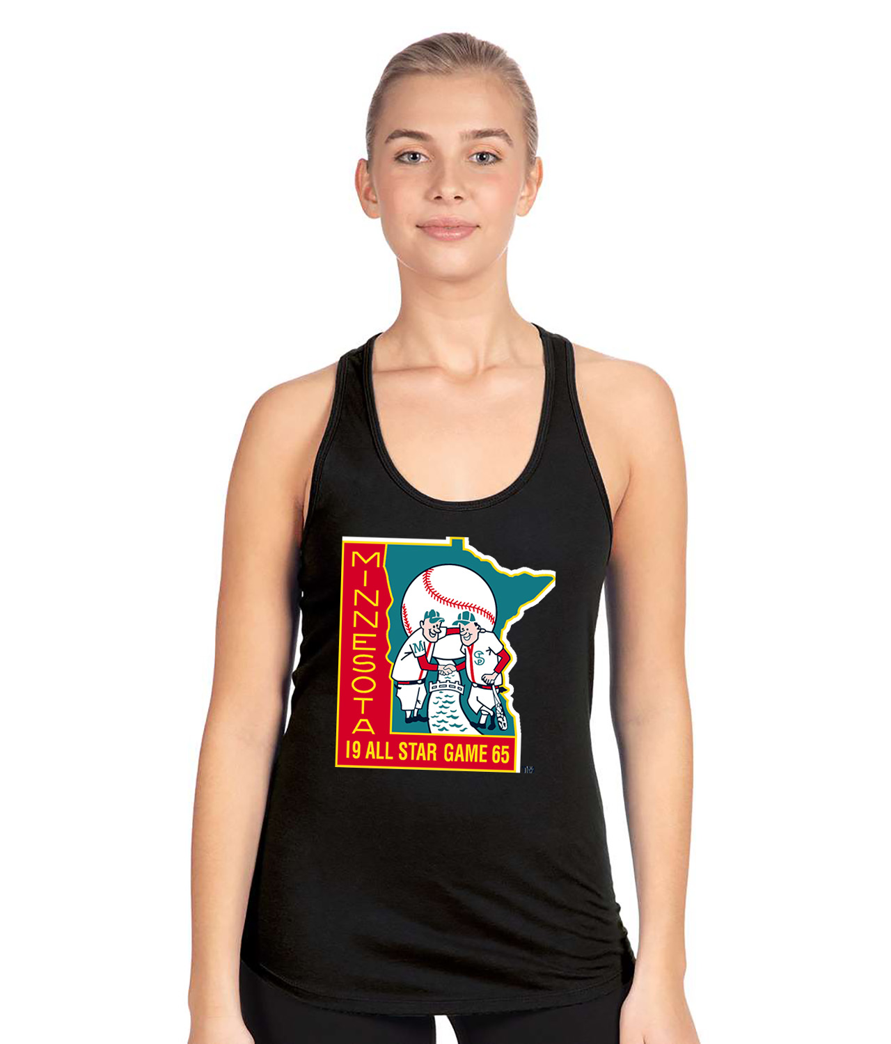 1965 MLB All-Star Game At Metropolitan Stadium Bloomington Minnesota Baseball Logo Symbol Emblem Customized Design on Women's Racerback Tank Top