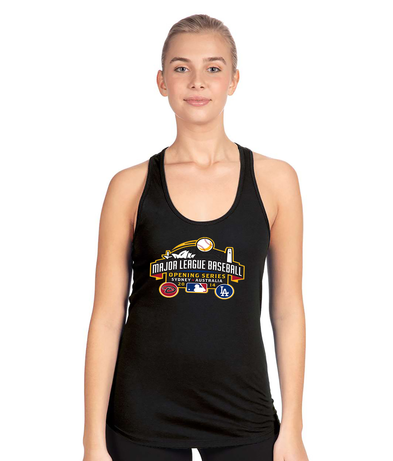 2014 MLB Opening Series Sydney Australia - Los Angeles Dodgers vs Arizona Diamondbacks Baseball Logo Customized Design on Women's Racerback Tank Top