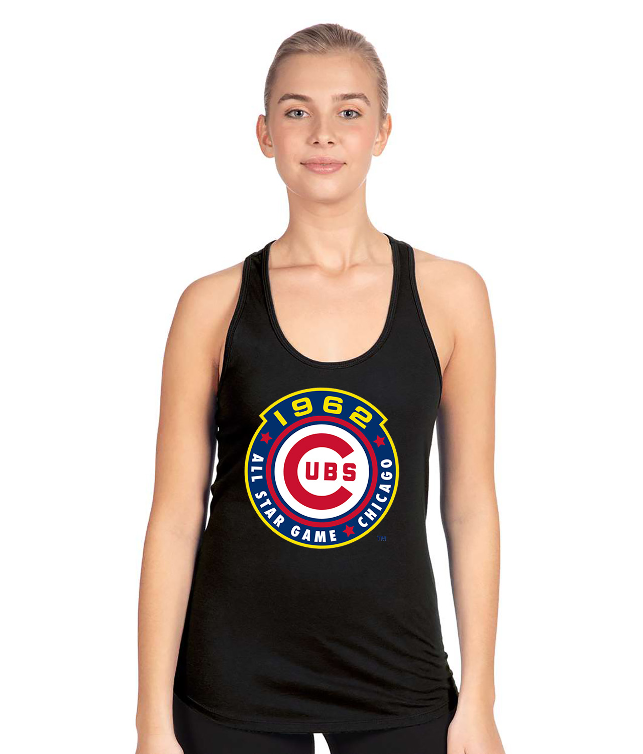 1962 MLB All-Star Game Wrigley Field Chicago Illinois Baseball Logo Symbol Emblem Customized Design on Women's Racerback Tank Top