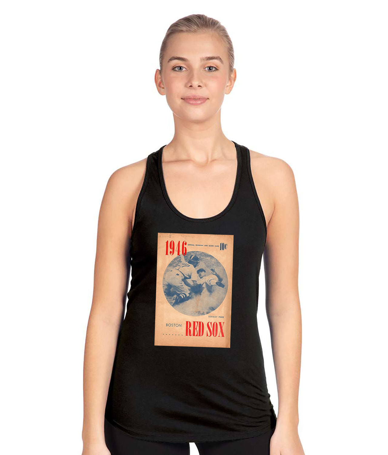 Boston Red Sox Program 1946 Baseball Logo Symbol Emblem Customized Design on Women's Racerback Tank Top