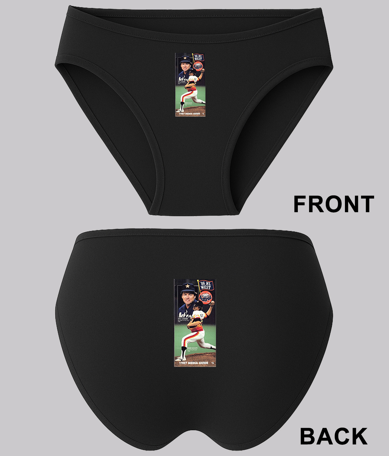 1987 Houston Astros Media Guide, Mike Scott and Hal Lanier National League (NL) Baseball Logo Customized Design on Women's Bikini Brief Underwear