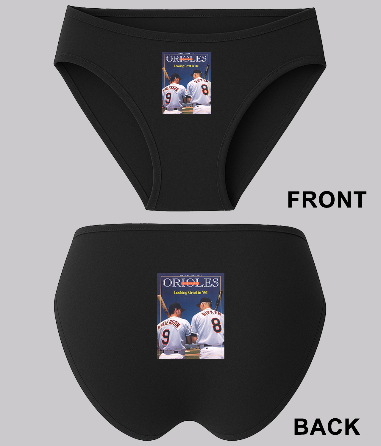 1998 Baltimore Orioles Game Program Baseball Logo Symbol Emblem Customized Design on Women's Bikini Brief Underwear