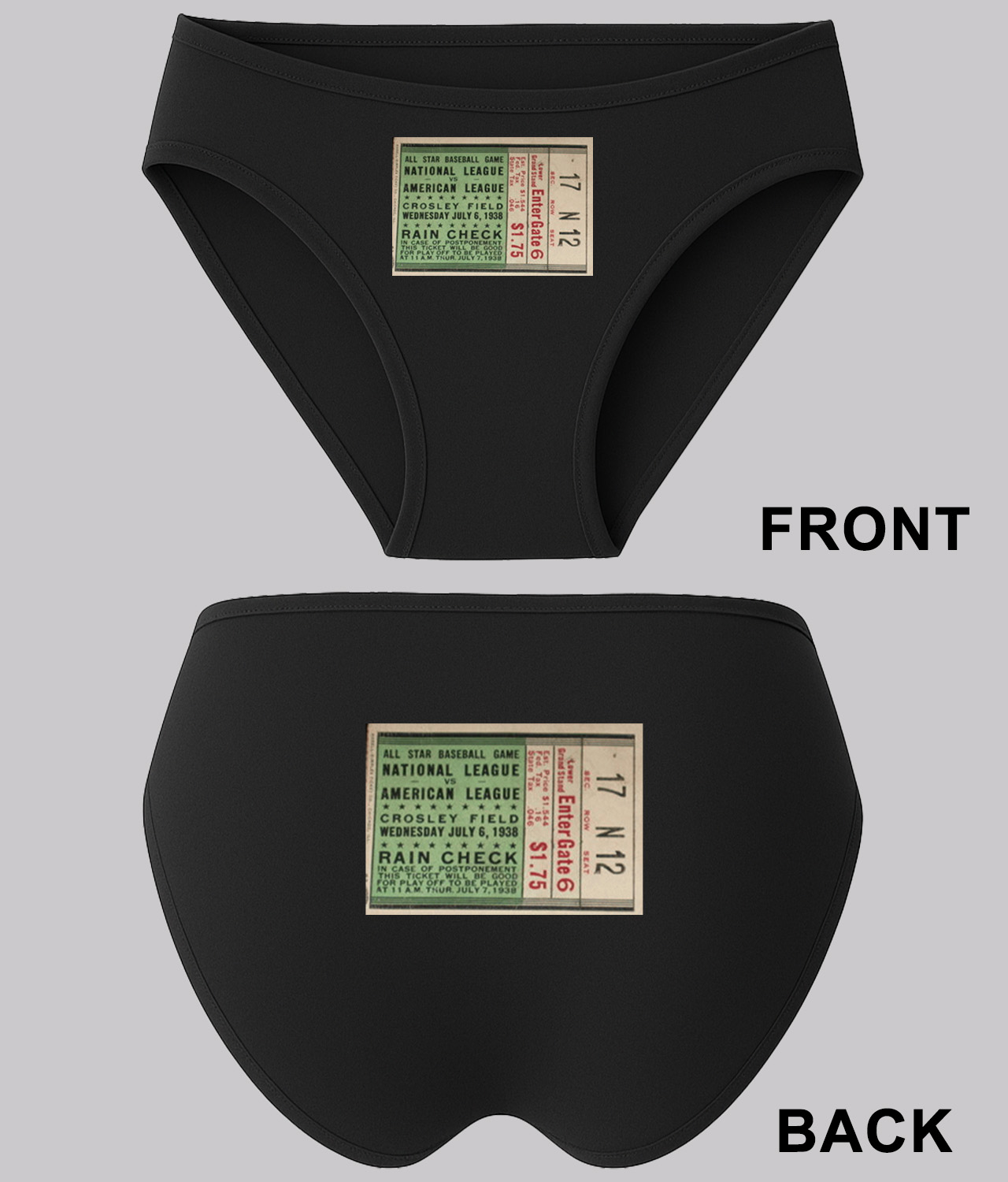 1938 MLB All-Star Game Ticket Stub Baseball Logo Symbol Emblem Customized Design on Women's Bikini Brief Underwear