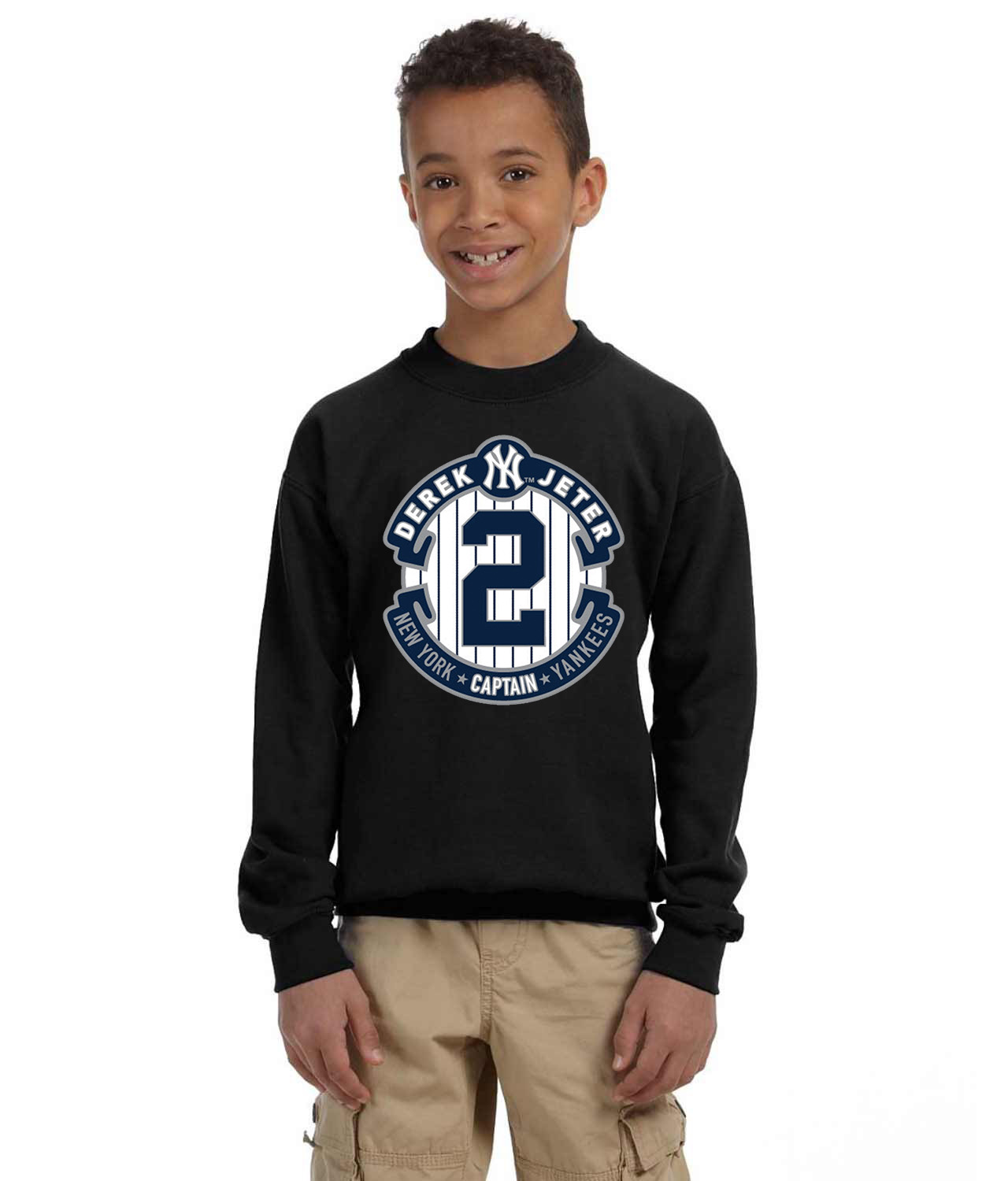 New York Yankees Derek Jeter Final Season Captain Baseball Logo Symbol Emblem Customized Design on Youth Crewneck Sweatshirt