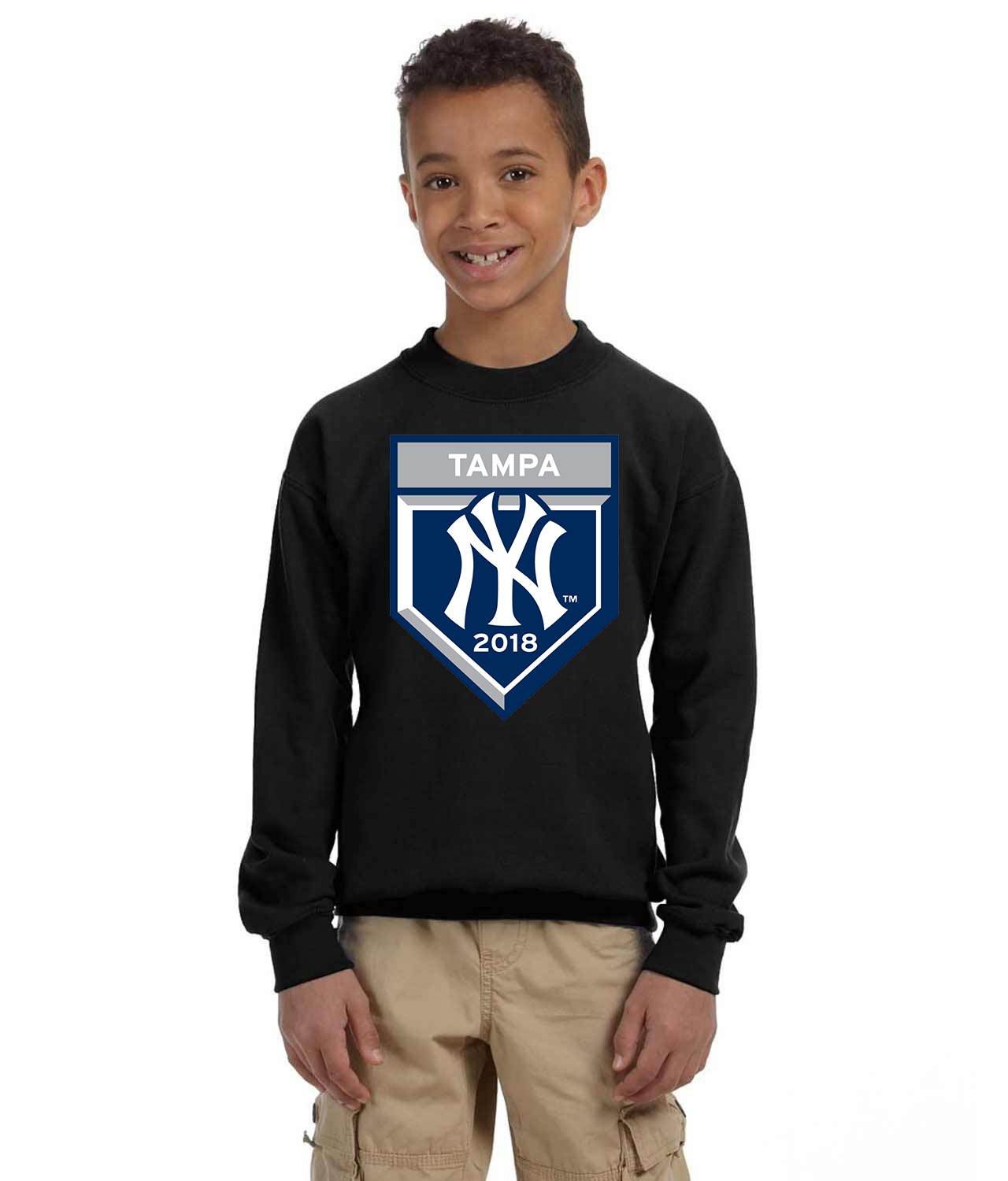 New York Yankees 2018 Spring Training Baseball Logo Symbol Emblem Customized Design on Youth Crewneck Sweatshirt