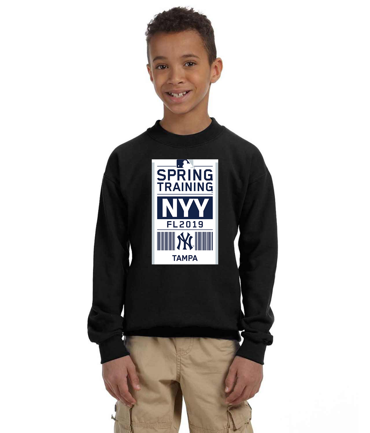 New York Yankees 2019 Spring Training Baseball Logo Symbol Emblem Customized Design on Youth Crewneck Sweatshirt
