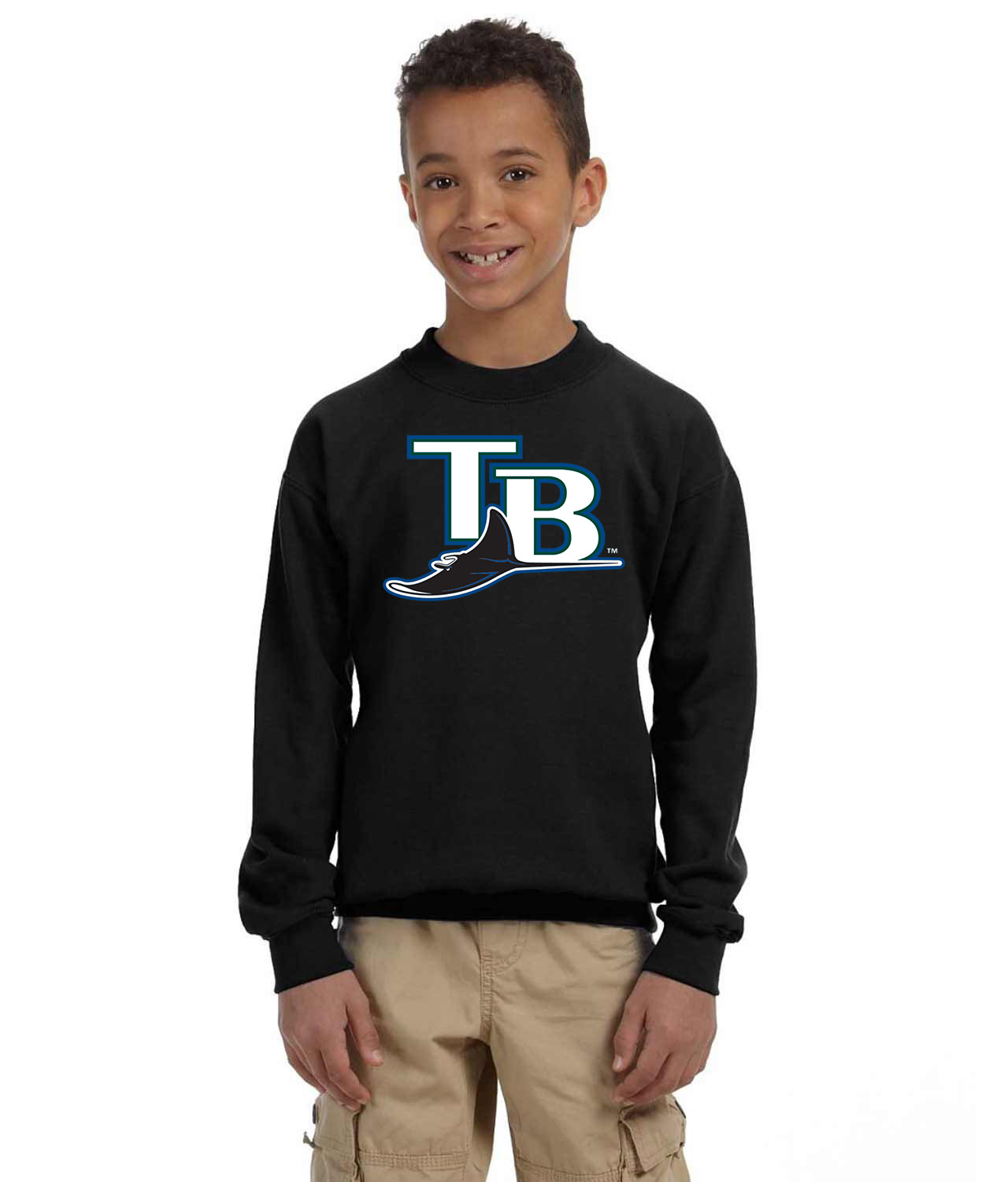 Tampa Bay Rays 2005-2007 Baseball Logo Symbol Emblem Customized Design on Youth Crewneck Sweatshirt