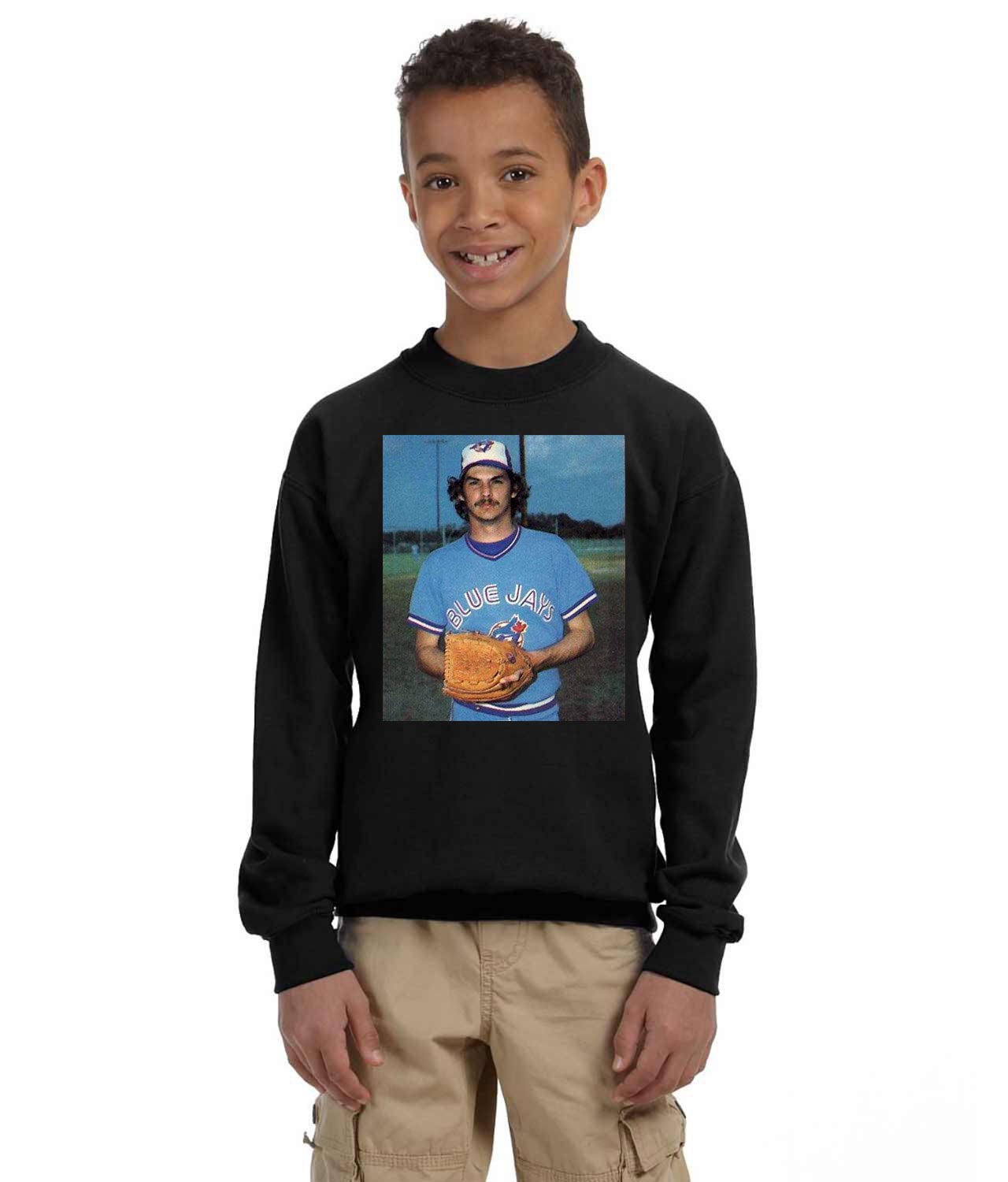 1980 Jim Clancy Toronto Blue Jays Photo Baseball Logo Symbol Emblem Customized Design on Youth Crewneck Sweatshirt
