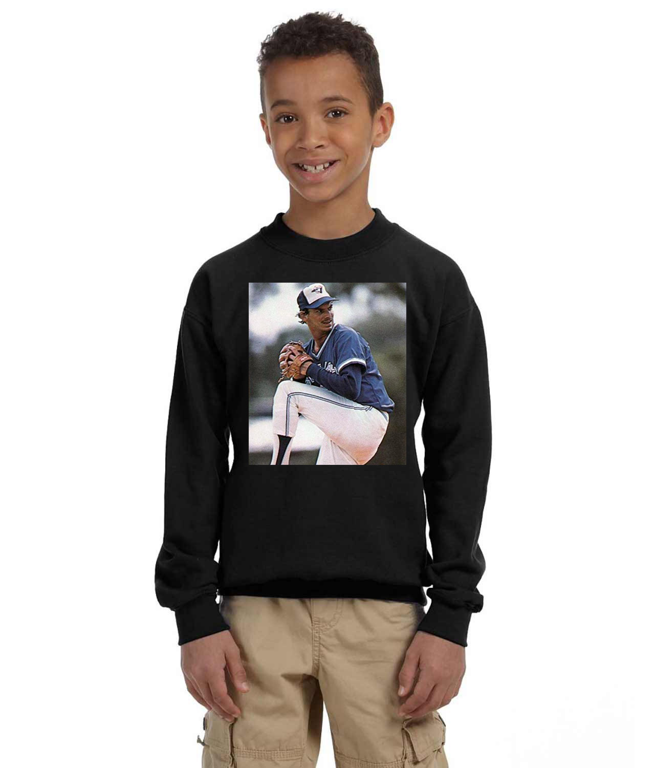 1983 Jim Clancy Toronto Blue Jays Photo Baseball Logo Symbol Emblem Customized Design on Youth Crewneck Sweatshirt