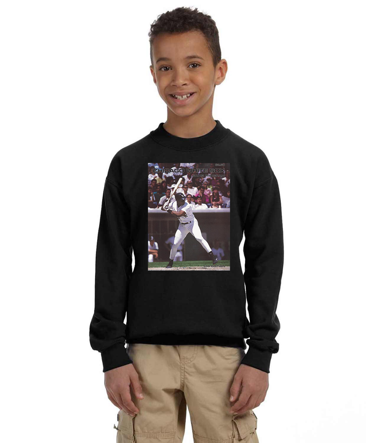 Chicago White Stockings Program 1991 Baseball Logo Symbol Emblem Customized Design on Youth Crewneck Sweatshirt