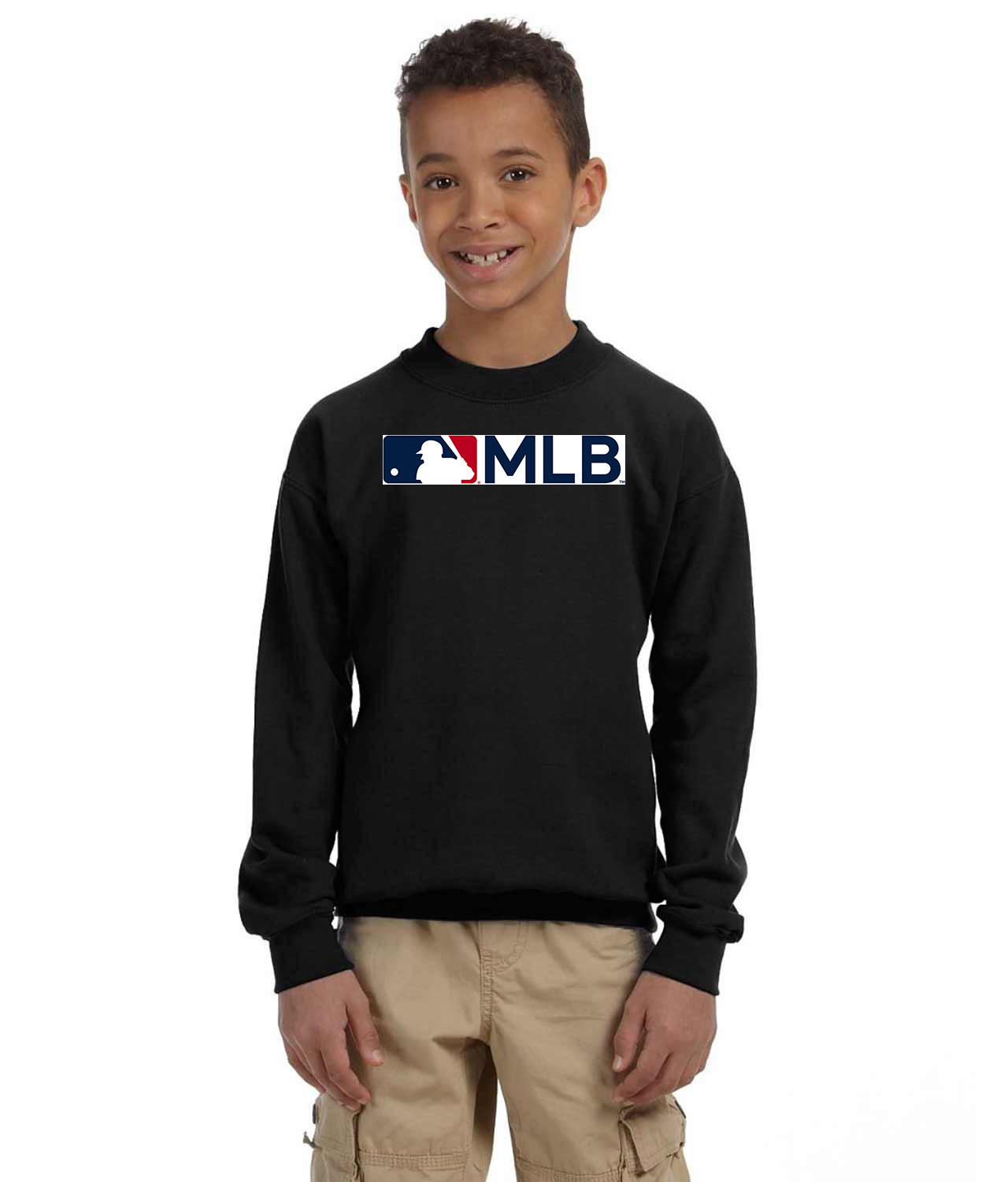 Major League Baseball Alternate MLB Baseball Logo Symbol Emblem Customized Design on Youth Crewneck Sweatshirt
