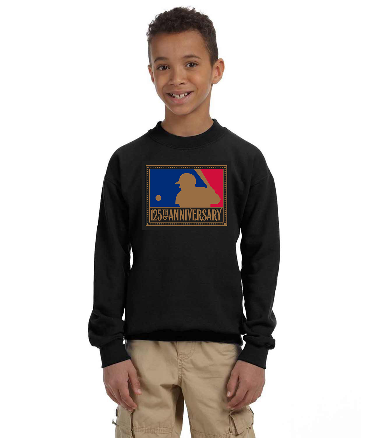 125th Anniversary Of Major League Baseball 1994 Baseball Logo Symbol Emblem Customized Design on Youth Crewneck Sweatshirt