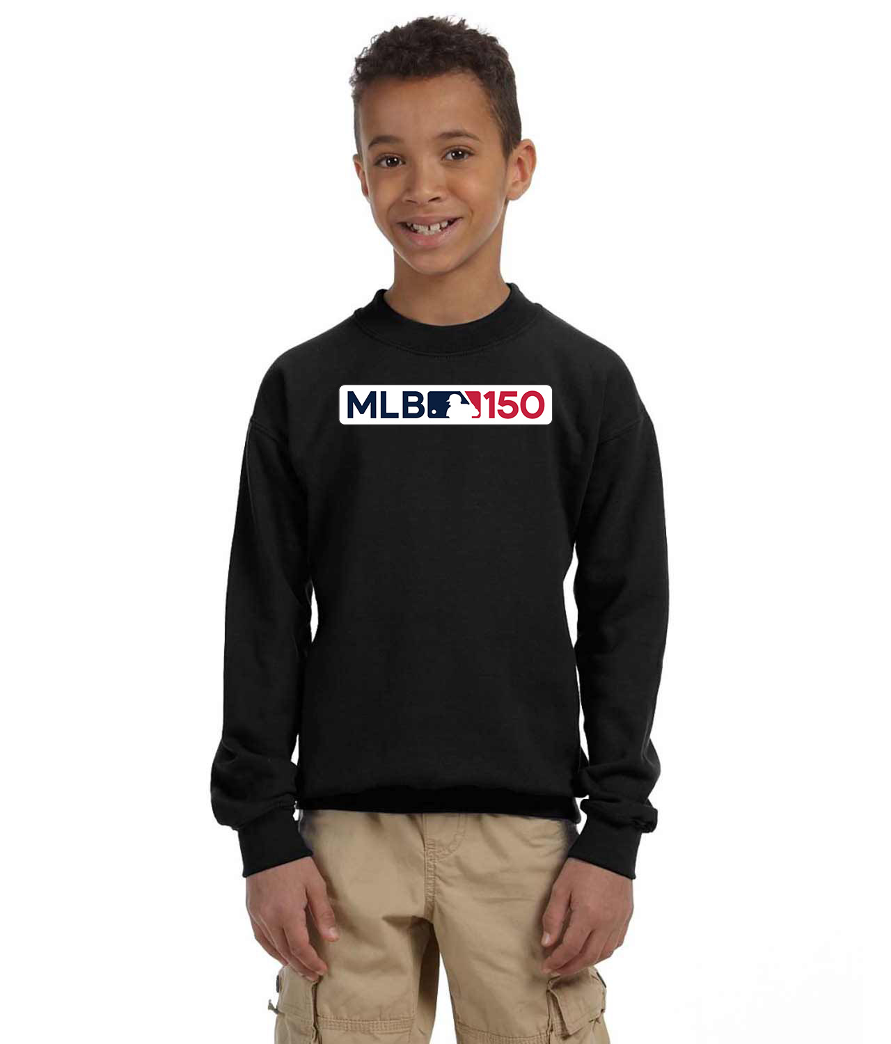Major League Baseball 150th MLB 150 Anniversary Baseball Logo Symbol Emblem Customized Design on Youth Crewneck Sweatshirt