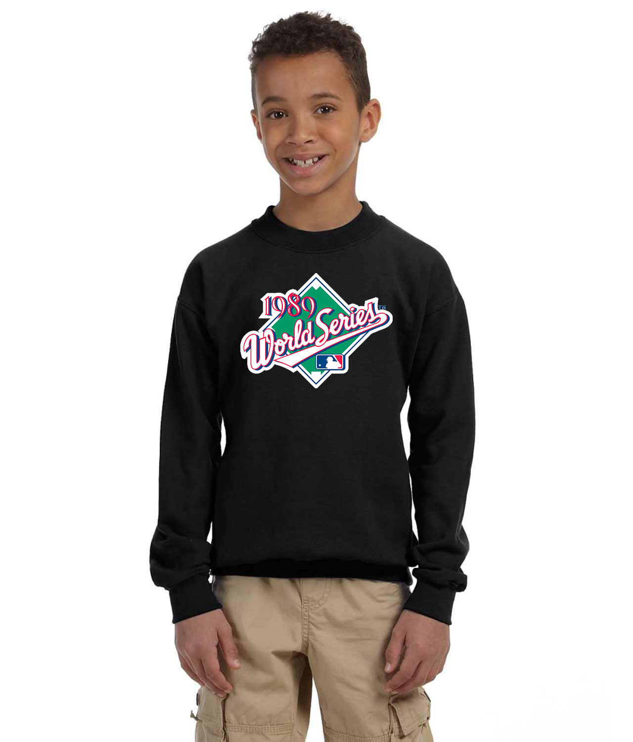1989 MLB World Series Alternate Baseball Logo Symbol Emblem Customized Design on Youth Crewneck Sweatshirt
