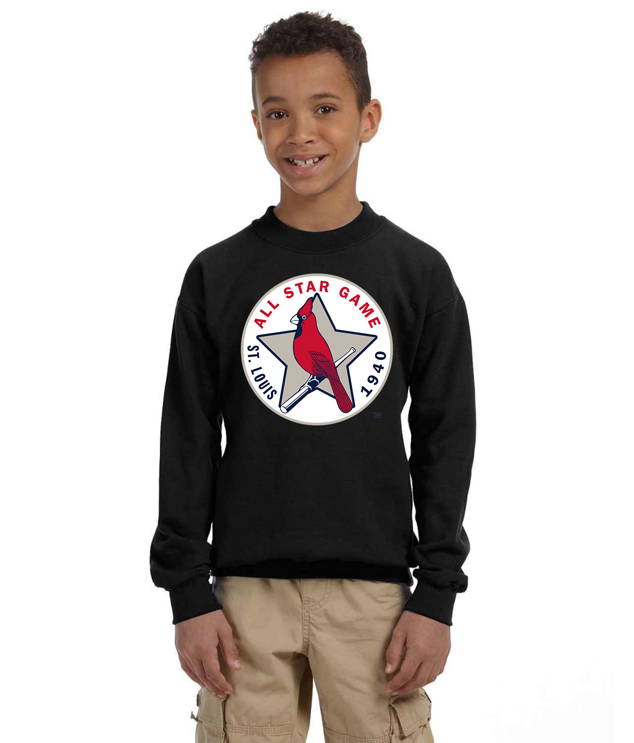 1940 MLB All-Star Game Sportsman's Park St. Louis Missouri Baseball Logo Symbol Emblem Customized Design on Youth Crewneck Sweatshirt