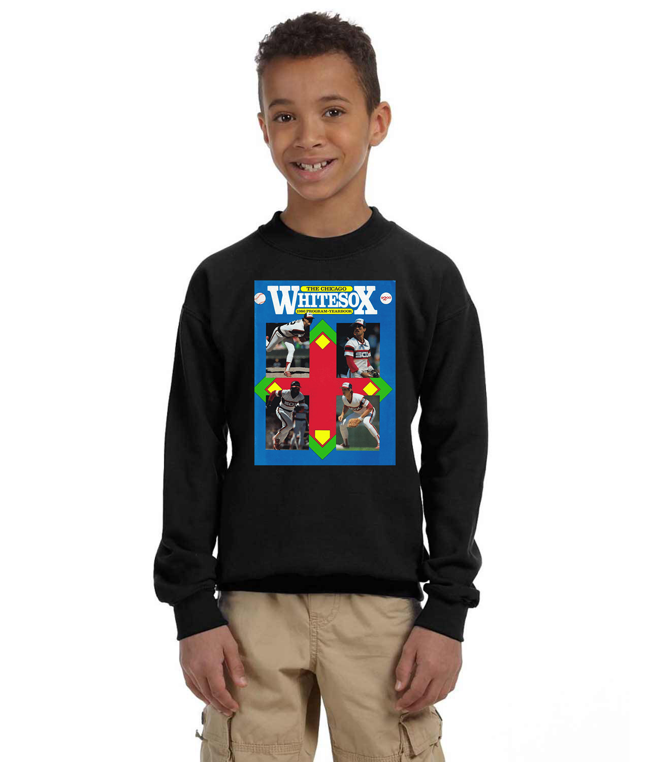 Chicago White Sox Program 1986 Baseball Logo Symbol Emblem Customized Design on Youth Crewneck Sweatshirt