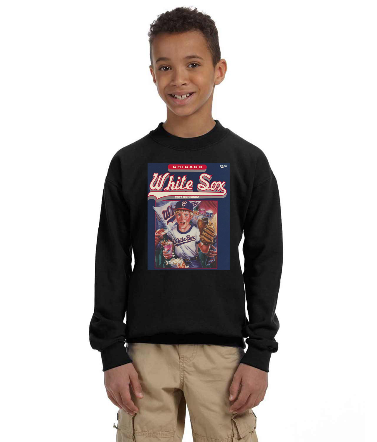 Chicago White Sox Program 1987 Baseball Logo Symbol Emblem Customized Design on Youth Crewneck Sweatshirt