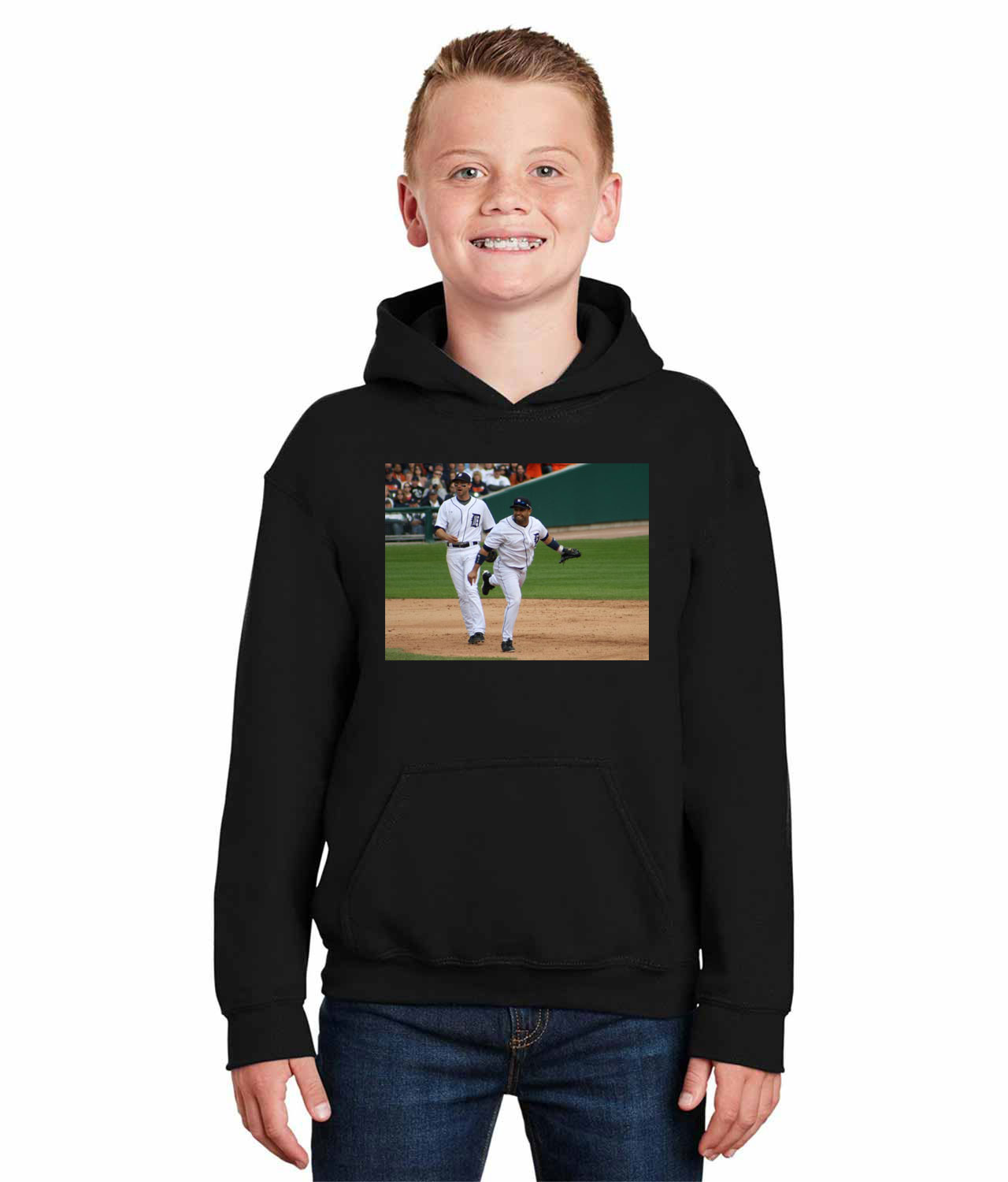 2009 Team Detroit Tigers Photo Baseball Logo Symbol Emblem Customized Design on Youth Hoodie